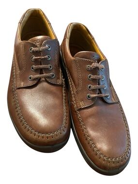 ECCO Men’s Brown Leather Moc Toe Oxford Shoes Comfort Casual Dress 10